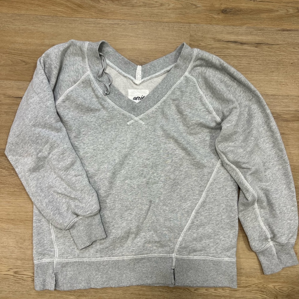 Aerie Light Gray V-Neck Sweatshirt